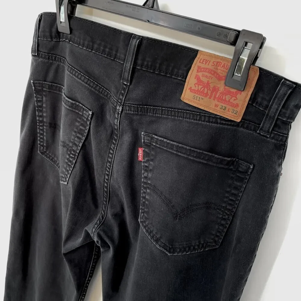 Levi's 511 All Seasons Tech Slim Fit Denim Jeans Men's Sz 33 Black Stretch